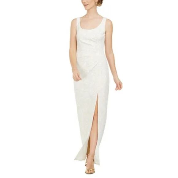 Adrianna Papell White Metallic Jacquard Sleeveless Column Gown Size 6 Dress - Picture 12 of 13